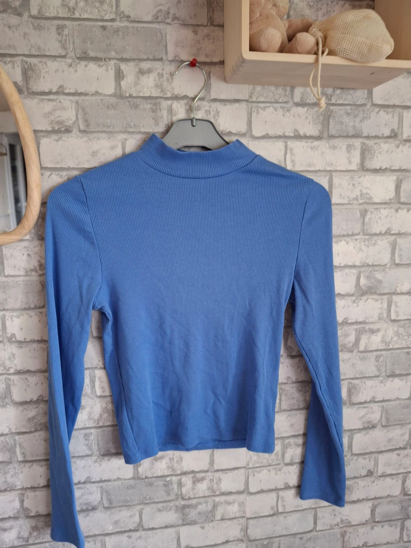Top côtelé bleu col montant taille S jennyfer